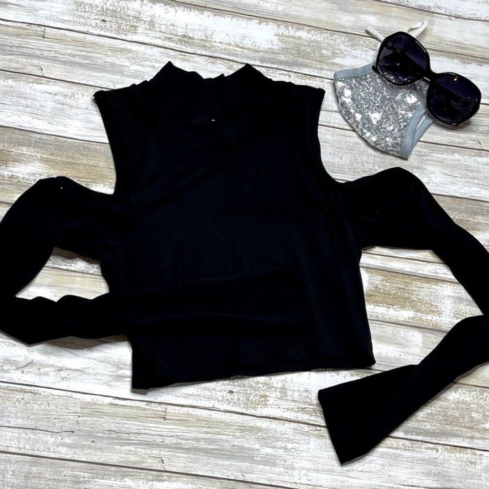 M & M Long Sleeve Crop Top with Open Shoulders